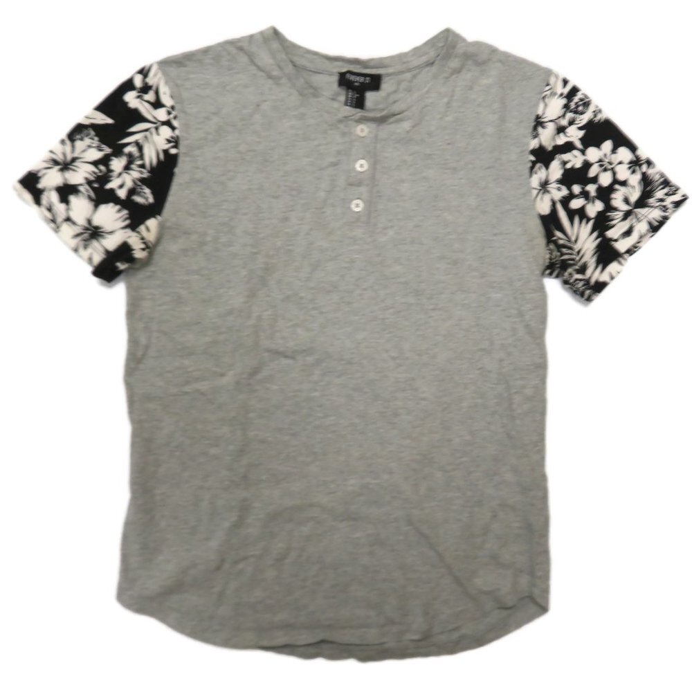 Forever 21 Henley Shirt Womens Small Short‎ Sleeve Gray Cured Hem Cotton